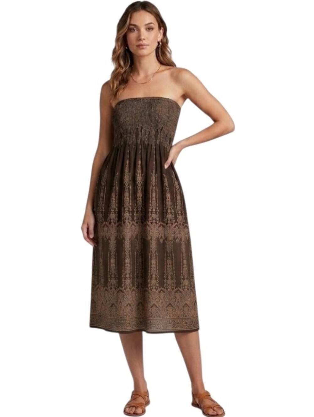 Lapis Brown Strapless Convertible Dress